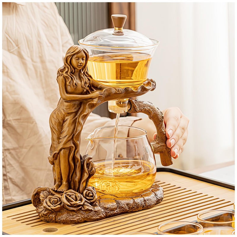 Miyxsin Semi Automatic Drip TeaPot, Home Lazy Kung Fu Glass Magnetic Tea Maker Set, Heat Resistant Magic Teapot Set, Suitable for home/office Reception Tea Set, Perfect for Holiday Gifts - Image 1