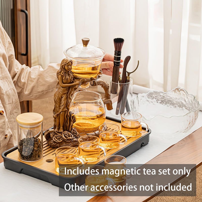 Miyxsin Semi Automatic Drip TeaPot, Home Lazy Kung Fu Glass Magnetic Tea Maker Set, Heat Resistant Magic Teapot Set, Suitable for home/office Reception Tea Set, Perfect for Holiday Gifts - Image 2