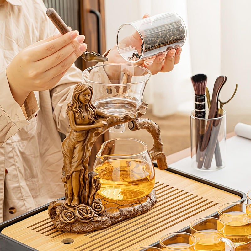 Miyxsin Semi Automatic Drip TeaPot, Home Lazy Kung Fu Glass Magnetic Tea Maker Set, Heat Resistant Magic Teapot Set, Suitable for home/office Reception Tea Set, Perfect for Holiday Gifts - Image 3