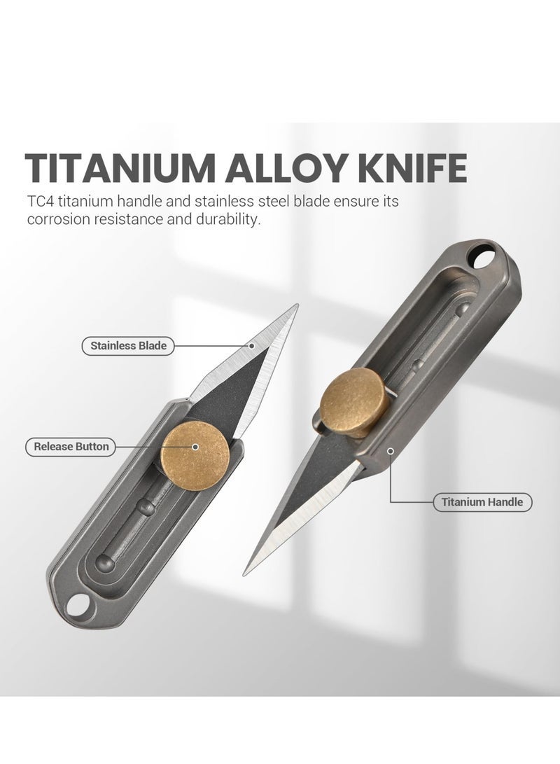 Captaintech Pocket Knife, Small Box Cutter Retractable, Keychain Knife for Men, EDC Utility Knife, Little Titanium Knifes for Everyday Carry, Gifts for Men Dad - Image 2