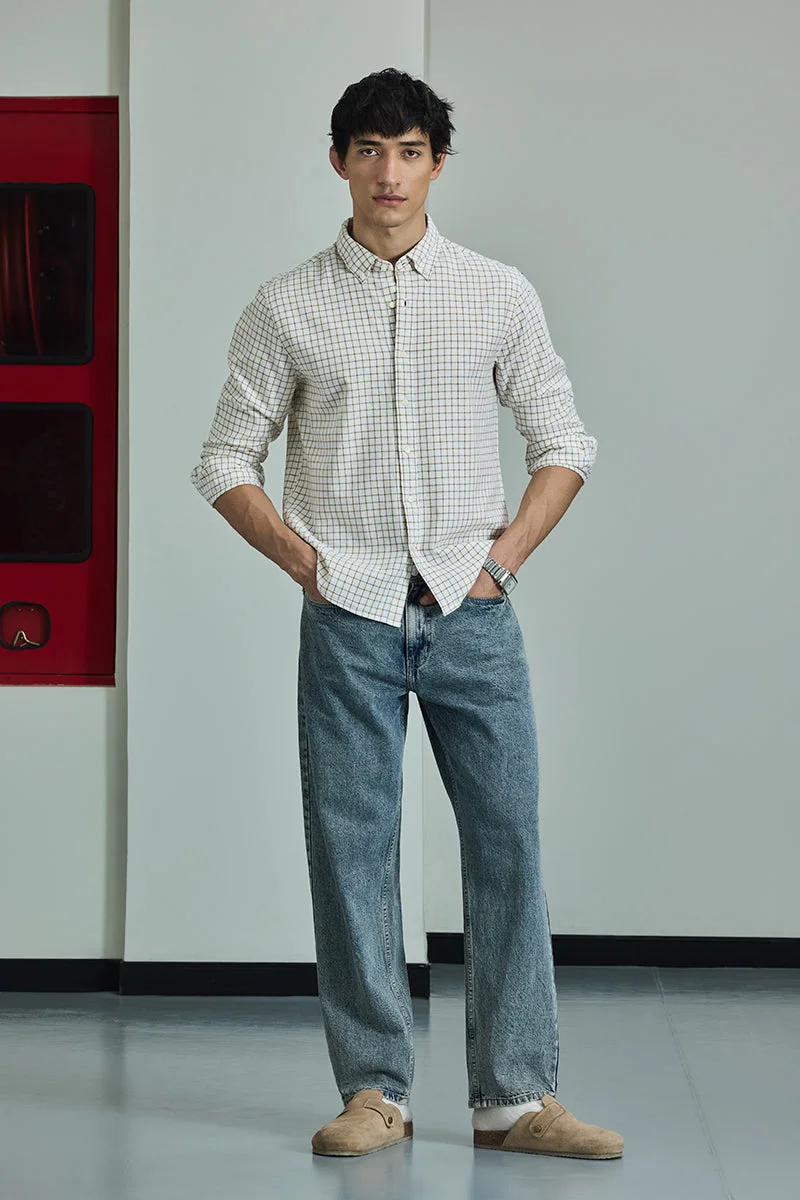 SNITCH Regular Fit Linen Blend Checks Core Lab Shirt