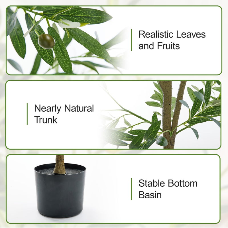 Goabroa Faux Olive Tree, 6FT Tall Artificial Olive Tree with Realistic Leaves and Fruits for Home Office Decor, Large Potted Faux Trees Indoor with Moss and Woven Basket - Image 2