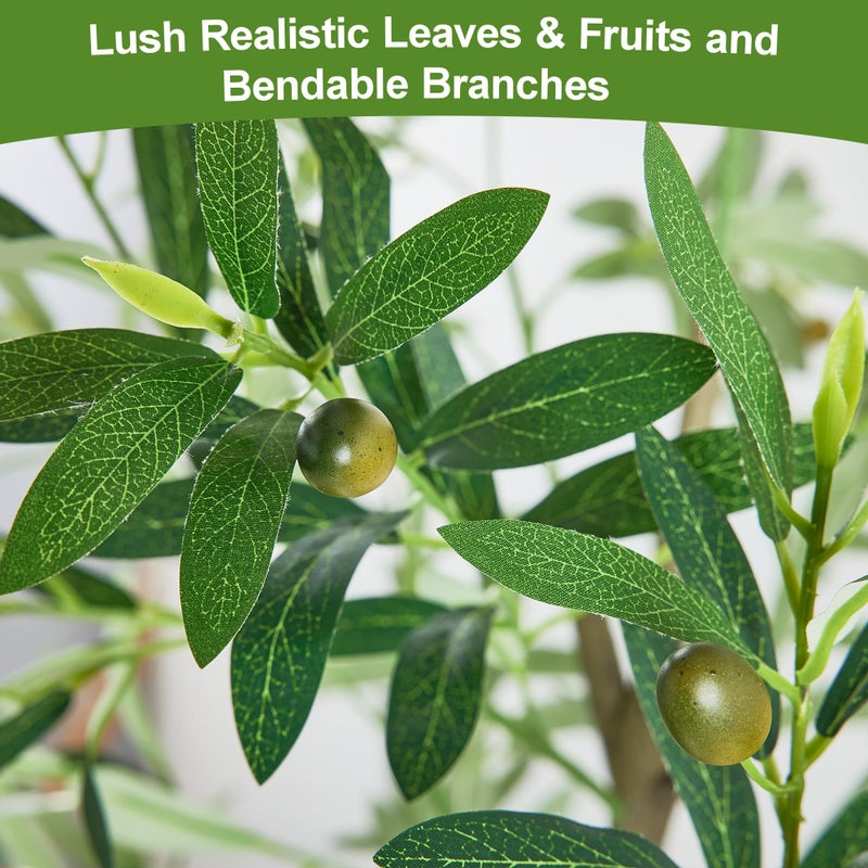 Goabroa Faux Olive Tree, 6FT Tall Artificial Olive Tree with Realistic Leaves and Fruits for Home Office Decor, Large Potted Faux Trees Indoor with Moss and Woven Basket - Image 4