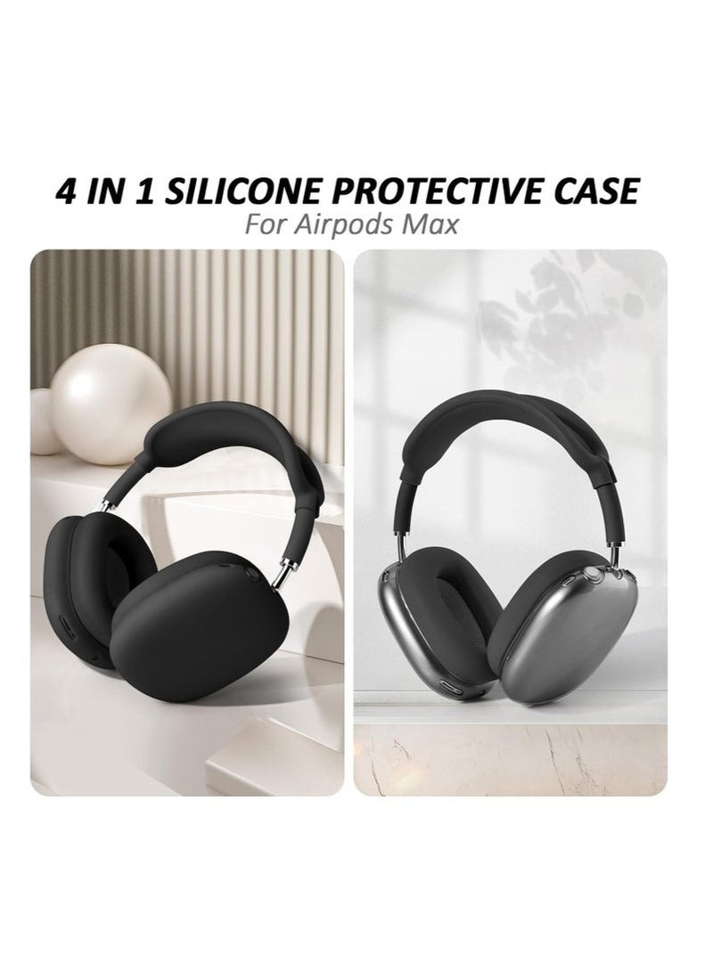 4 in-1 Clear Silicone Case Cover for AirPods Max Black - Image 2