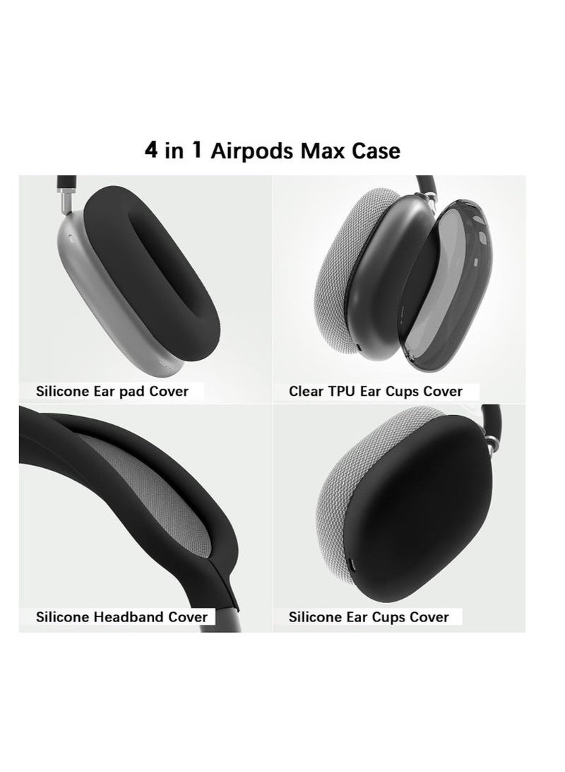 4 in-1 Clear Silicone Case Cover for AirPods Max Black - Image 3