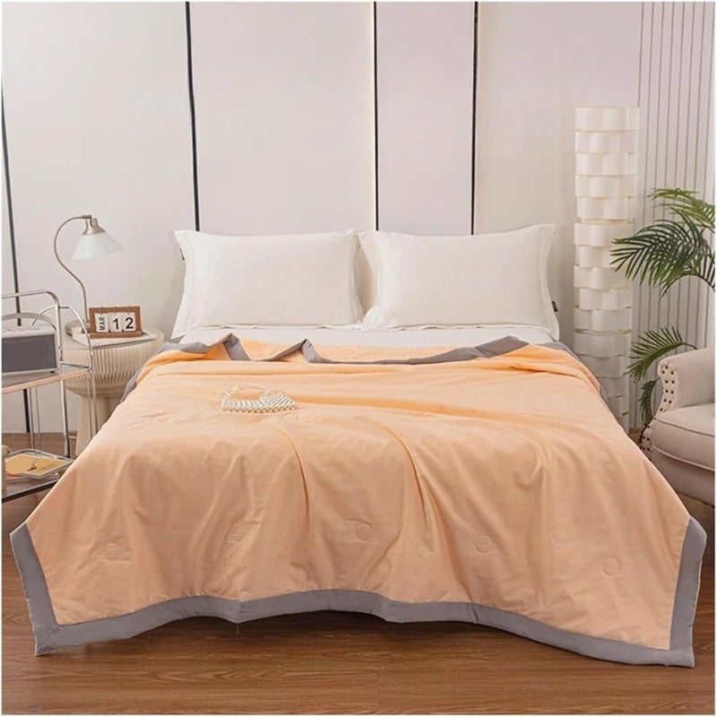 Compatible for Polyester Cotton Summer Quilt Washable Solid Color Lightweight Comforter(Brown,150X200cm) - Image 3