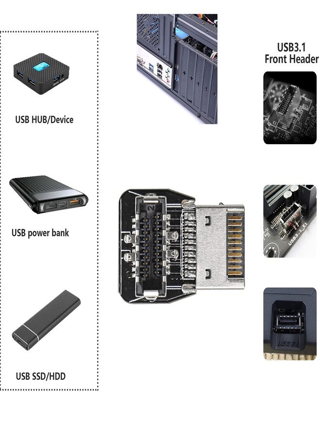 CERRXIAN 90 Degree USB Type E Adapter, Up Angle USB 3.2 Type E Male to Female Front Panel Internal Connector Adapter High Speed 10Gbps for USB C Header Motherboard(Up/A) - Image 5