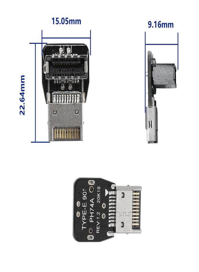 CERRXIAN 90 Degree USB Type E Adapter, Up Angle USB 3.2 Type E Male to Female Front Panel Internal Connector Adapter High Speed 10Gbps for USB C Header Motherboard(Up/A) - Image 4