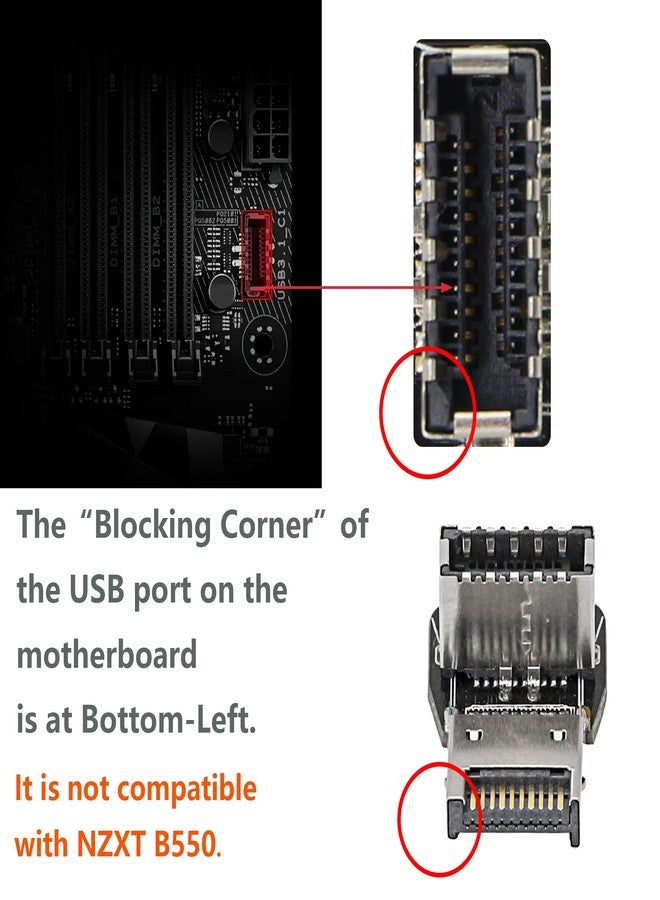 CERRXIAN 90 Degree USB Type E Adapter, Up Angle USB 3.2 Type E Male to Female Front Panel Internal Connector Adapter High Speed 10Gbps for USB C Header Motherboard(Up/A) - Image 2
