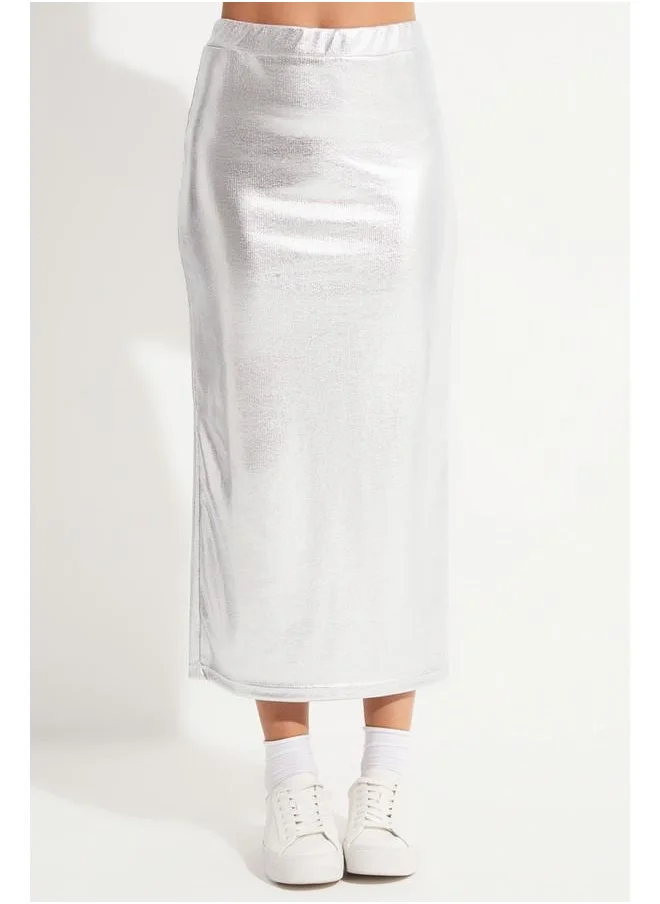 JUNE June Women Viscose Blend Elastic Waist Fitted Skirt Silver