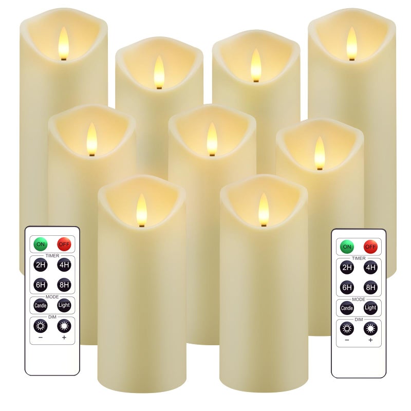 kakoya Flickering Flameless Candles Battery Operated Acrylic LED Pillar Candles with Remote Control and TimerSet of 9 Ivory - Image 2
