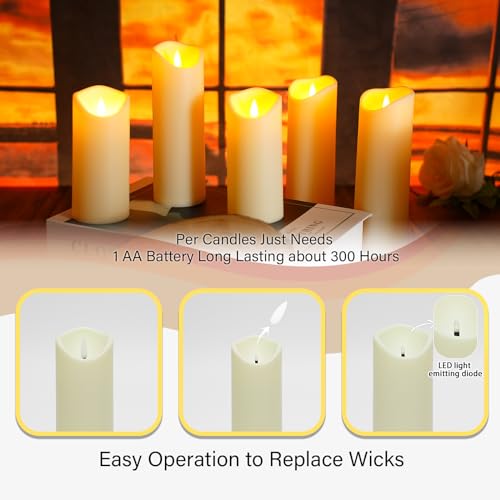 kakoya Flickering Flameless Candles Battery Operated Acrylic LED Pillar Candles with Remote Control and TimerSet of 9 Ivory - Image 3