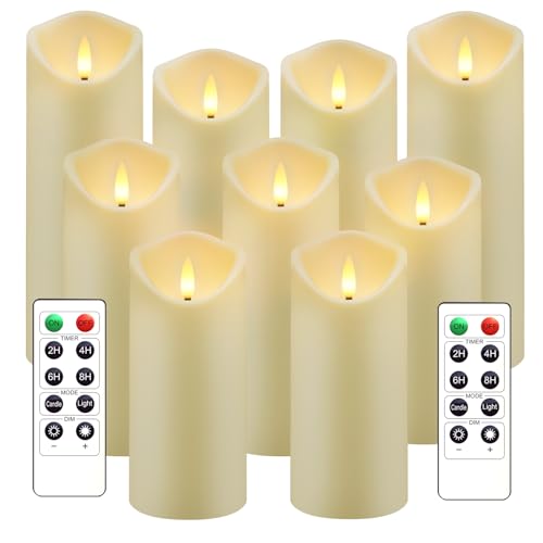 kakoya Flickering Flameless Candles Battery Operated Acrylic LED Pillar Candles with Remote Control and TimerSet of 9 Ivory - Image 1