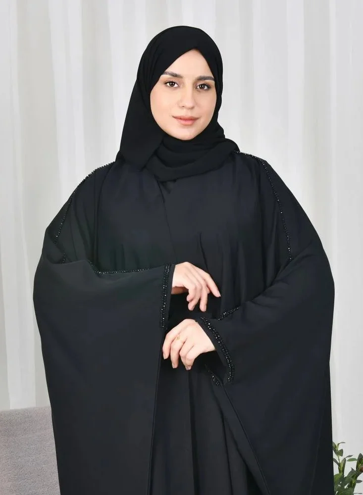 عبايات لمحة عباية بشت سوداء بشك ناعم على الاكمام