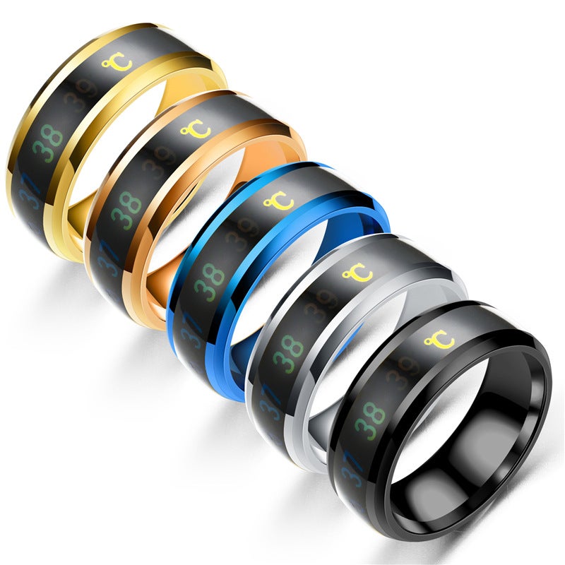 Smart Temperature Sensing Couple Ring – Stainless Steel Drop-Shaped Design - Image 2