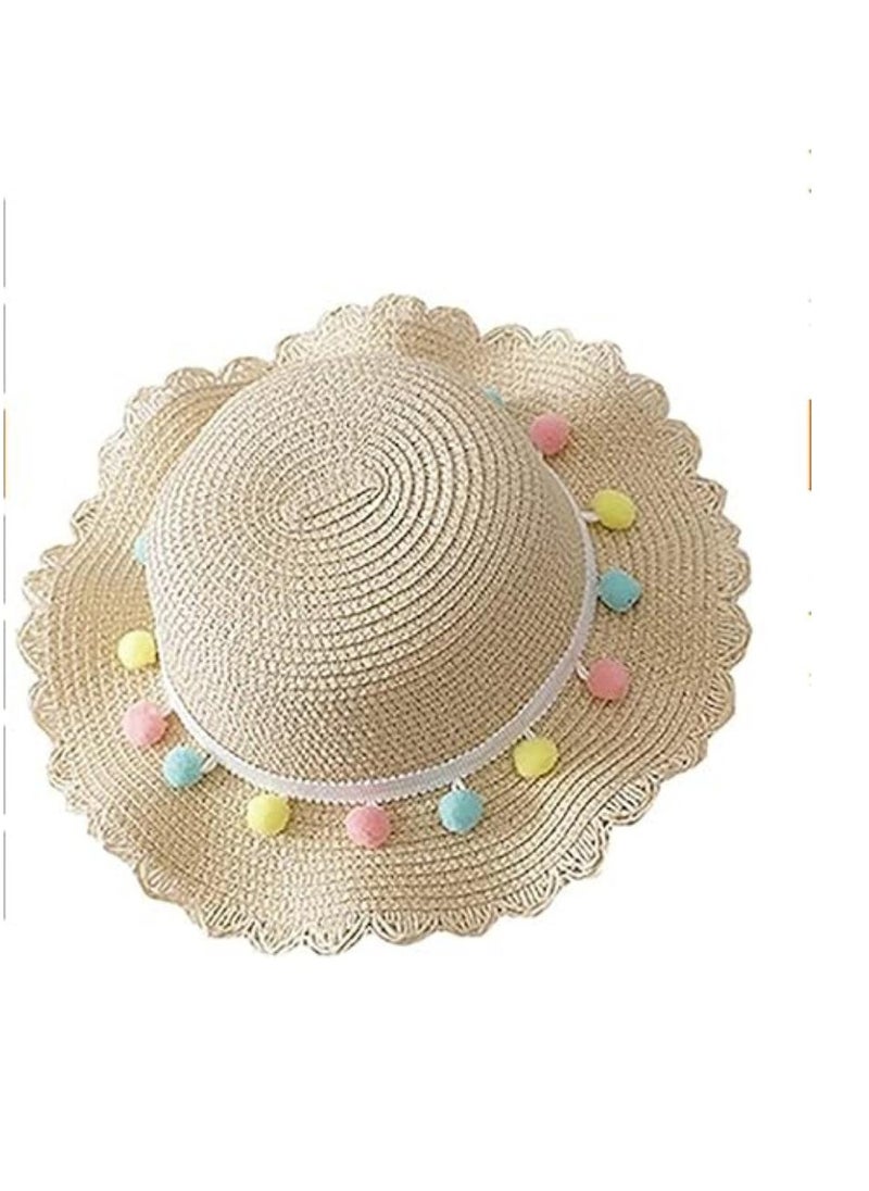 DUNISO - Sun Hat With Shoulder Bag Set Wide Brim Sun Hat Beautiful Shoulder Bag Cute Pompom Flower Summer Beach Hat Suitable For Infants, Babies, Girls And Children - Image 1