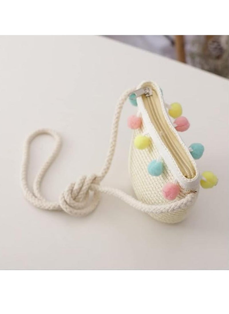 DUNISO - Sun Hat With Shoulder Bag Set Wide Brim Sun Hat Beautiful Shoulder Bag Cute Pompom Flower Summer Beach Hat Suitable For Infants, Babies, Girls And Children - Image 1