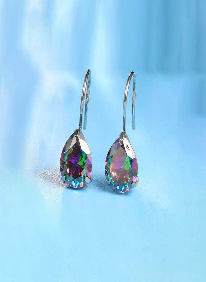 Limerencia Hypoallergenic Pure Titanium Cubic Zirconia Dangle Hoop Earrings,Water drops CZ/Opal Lightweight Drop Earrings for Sensitive Ears Women (Water drops, Multi-color CZ) - Image 2
