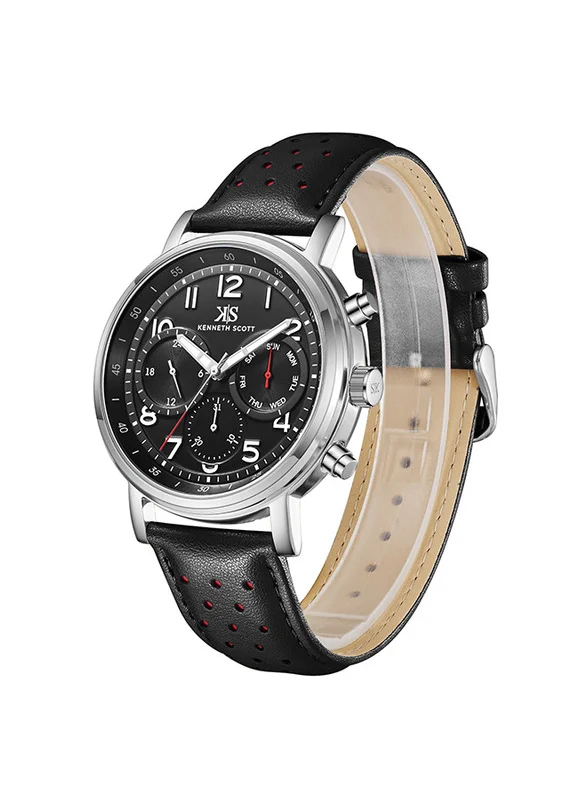 KENNETH SCOTT Kenneth Scott K24119-SLBB Men's Analog Display Watch & Leather  Strap Black