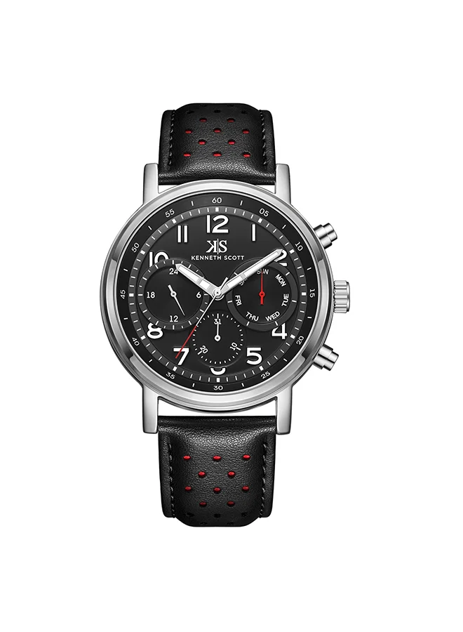 KENNETH SCOTT Men's Leather  Analog Watch K24119-SLBB - 44 mm