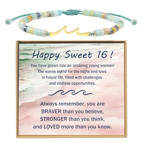 Sereney Sweet 16 Gifts for Girls as Handmade Wave Bracelet 16th Birthday Gifts for Girls, 16 Year Old Girl Gifts as Sixteen 16 Year Old Girl Birthday Gift Ideas for Teen Teenage Daughter Friends Niece - Image 1