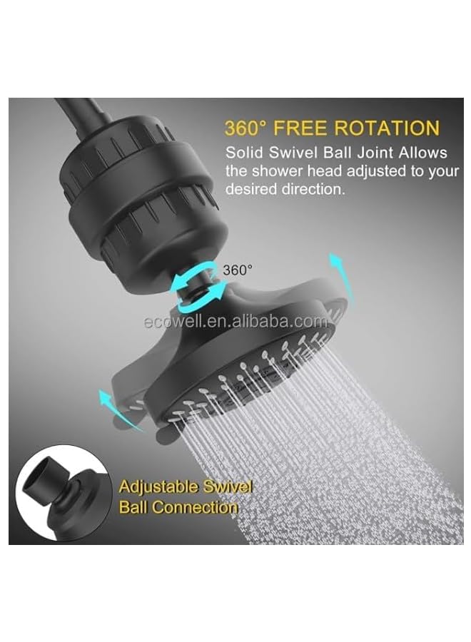 Filtered Shower Head 20 Stage Shower Filter Combo High Pressure Rain Shower Heads Filter for Hard Water Detachable 5 Modes Adjustable Water Softener Remove Chlorine Fluoride - Image 5