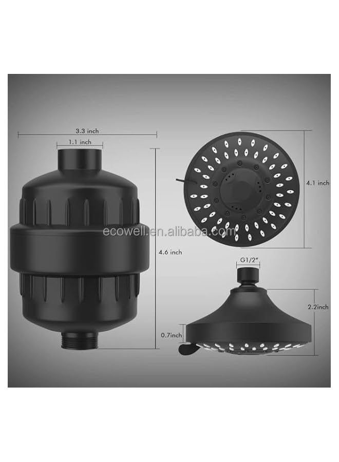 Filtered Shower Head 20 Stage Shower Filter Combo High Pressure Rain Shower Heads Filter for Hard Water Detachable 5 Modes Adjustable Water Softener Remove Chlorine Fluoride - Image 4