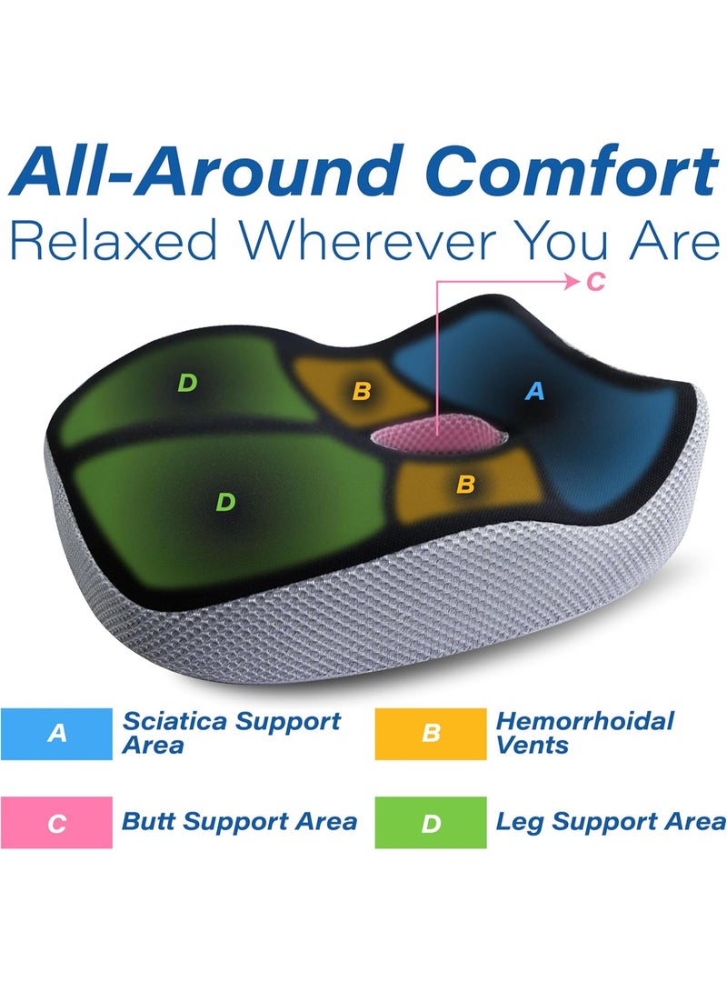 Car Seat Cushion, Ergonomic Memory Foam Car Cushion for Sciatica Pain Relief, Larger Driving Seat Pillow for Short Drivers on Long Drives - Butt Pillow for Truck, Office, Wheelchair - Black&Gray - Image 3