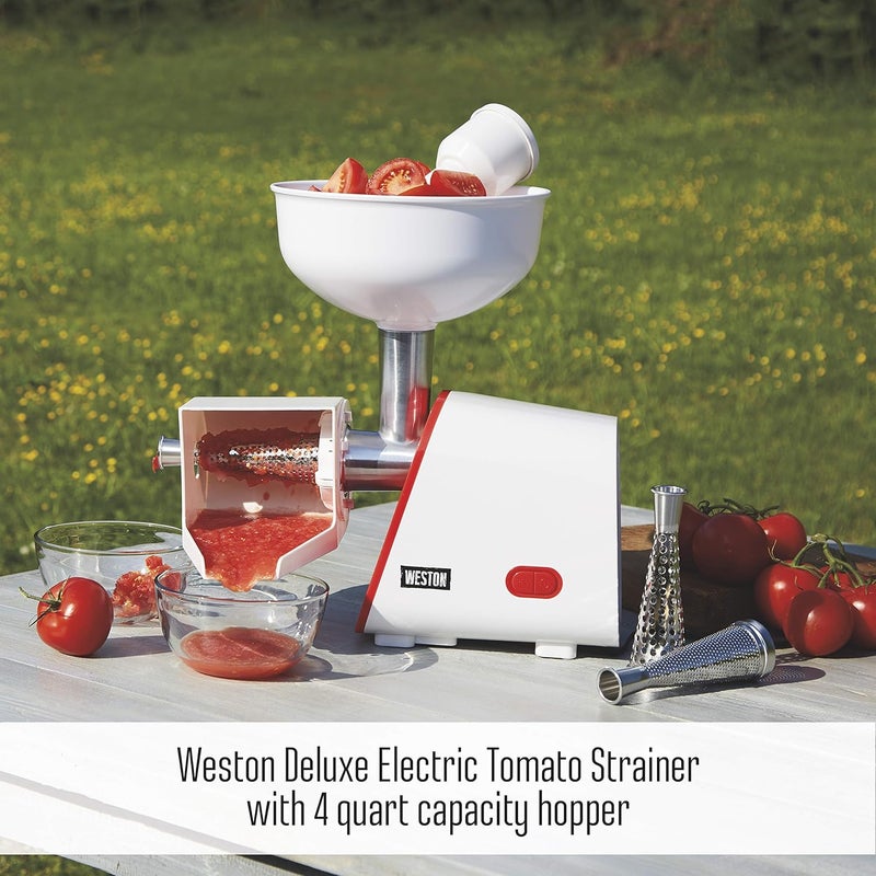 Weston Deluxe Electric Tomato Strainer Food Mill Sauce Maker for Salsa Fruits Apples Berries 4 Quart 820250W - Image 2