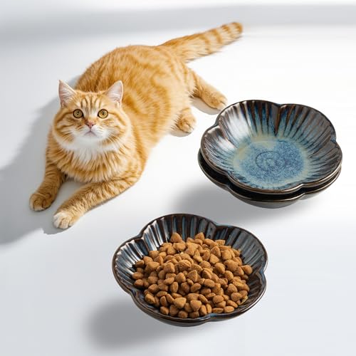 Mecaikru Cat Food Bowls, Ceramic Pet Plates, Cat Dish for Food, Water and Snack, 4.72 Inch, Indoor and Outdoor Use, Kitten Puppy and Small Animals Bowls Set of 3 (Blue) - Image 1