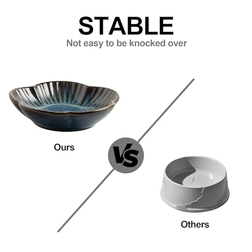 Mecaikru Cat Food Bowls, Ceramic Pet Plates, Cat Dish for Food, Water and Snack, 4.72 Inch, Indoor and Outdoor Use, Kitten Puppy and Small Animals Bowls Set of 3 (Blue) - Image 2