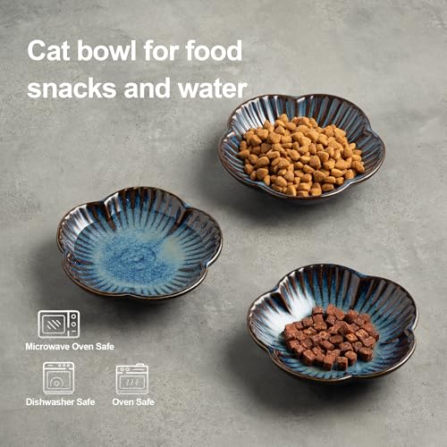 Mecaikru Cat Food Bowls, Ceramic Pet Plates, Cat Dish for Food, Water and Snack, 4.72 Inch, Indoor and Outdoor Use, Kitten Puppy and Small Animals Bowls Set of 3 (Blue) - Image 4