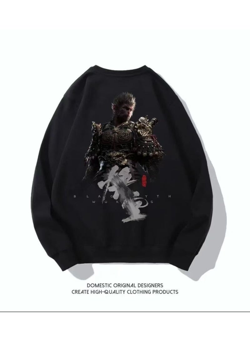 MQD Black Mythical Loose Round Neck Hoodie 