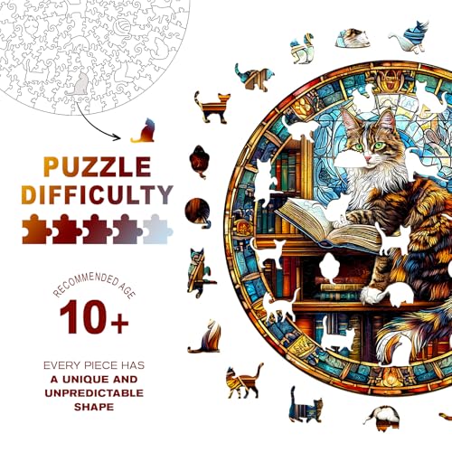 Purdicra Wooden Puzzles for Adults Challenging Maine Cat Library Adult Puzzle Unique Animal Shaped Wooden Jigsaw Puzzles for Adults Creative Gifts Family Games 134 134in 300pcs - Image 5