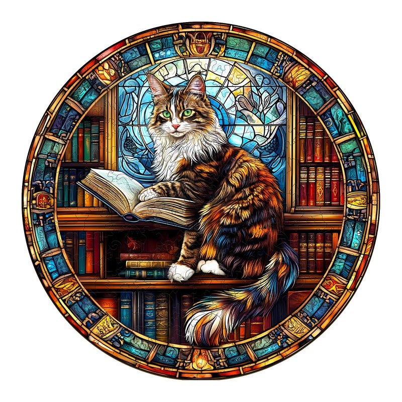 Purdicra Wooden Puzzles for Adults Challenging Maine Cat Library Adult Puzzle Unique Animal Shaped Wooden Jigsaw Puzzles for Adults Creative Gifts Family Games 134 134in 300pcs - Image 3