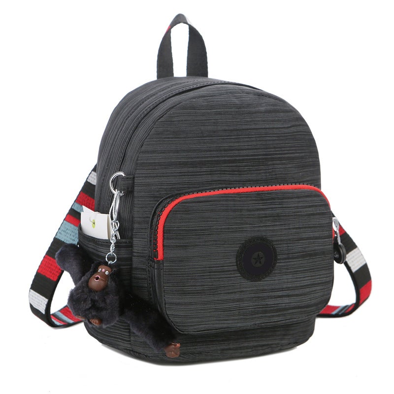 Cute Monkey Mini Backpack Versatile Womens Satchel Linen Black 