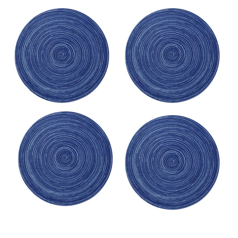 Topotdor 14 Inch Round Placemats HeatResistant Stain Resistant AntiSkid Washable Polyproplene Table Mats Placemats Blue Set of 4