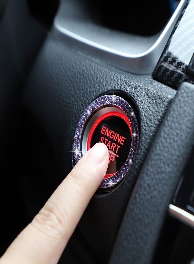 WINKA 2pcs Bling Car Engine Start Button Cover Diamond Crystal Push Start Stop Button Ring Sparkly Bling Ignition Button Cover Rhinestone Keyless Ignition Ring Universal Car Accessories (White) - Image 3
