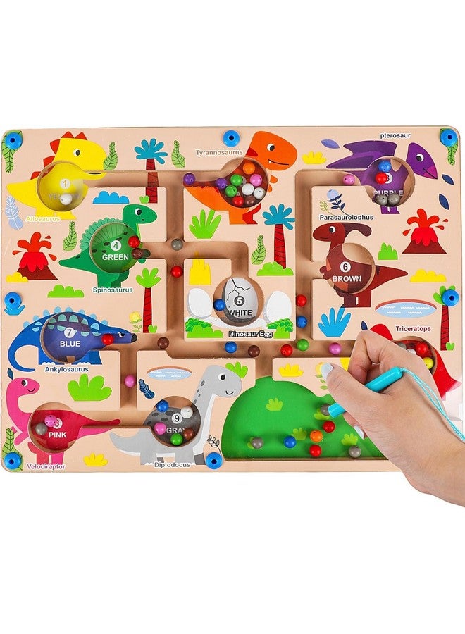 Slipps Magnetic Color and Number Maze, Montessori Wooden Toys Dinosaur Puzzle Board Magnet Maze Game Counting Matching Toy for Toddler Boys Girls 3 4 5 Years Old - Image 1