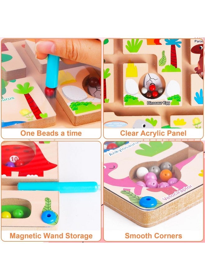 Slipps Magnetic Color and Number Maze, Montessori Wooden Toys Dinosaur Puzzle Board Magnet Maze Game Counting Matching Toy for Toddler Boys Girls 3 4 5 Years Old - Image 3