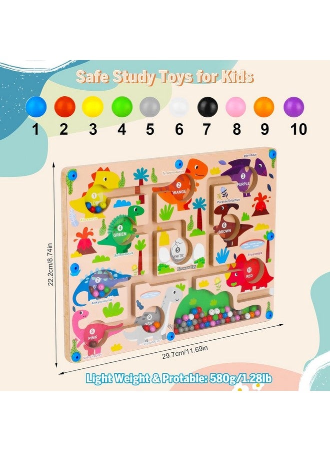 Slipps Magnetic Color and Number Maze, Montessori Wooden Toys Dinosaur Puzzle Board Magnet Maze Game Counting Matching Toy for Toddler Boys Girls 3 4 5 Years Old - Image 2