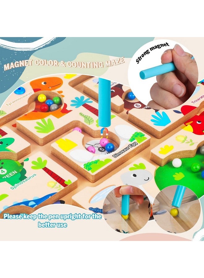 Slipps Magnetic Color and Number Maze, Montessori Wooden Toys Dinosaur Puzzle Board Magnet Maze Game Counting Matching Toy for Toddler Boys Girls 3 4 5 Years Old - Image 4