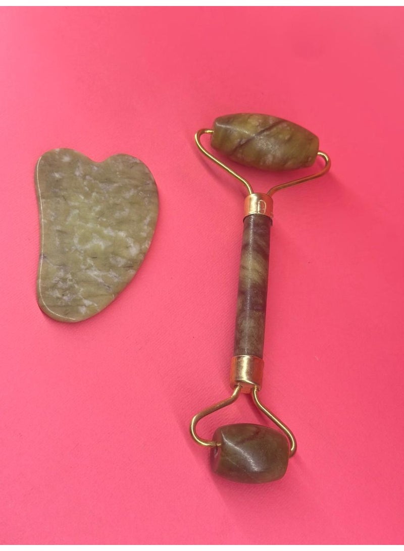Natural Gua Sha Tools Set Anti-Aging Facial Green Jade Roller for Face and Neck Beauty Massager Tool - Image 2