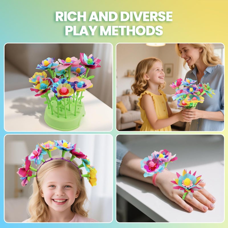 Gili Flower Craft Kit for Kids Ages 4-8 - DIY Fabric Bouquet Toy for Girls and Boys - No Glue Reusable STEM Gift - Make 32+ Flowers - Birthday Arts & Crafts Activity - Image 5