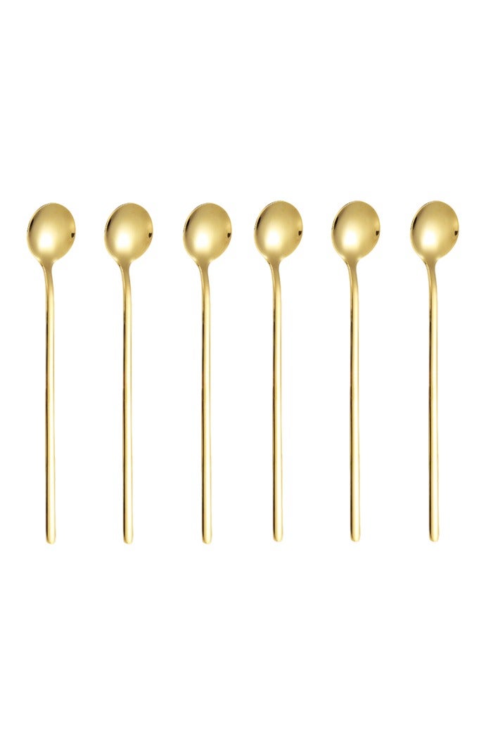 6.69 Inches Matte Gold Stainless Steel Iced Tea Spoons,Set Of 6 Cocktail Stirring Spoons,Long Handle Ice Teaspoons For Mixing,Coffee Stirrers,Ice Cream Spoon - Image 1