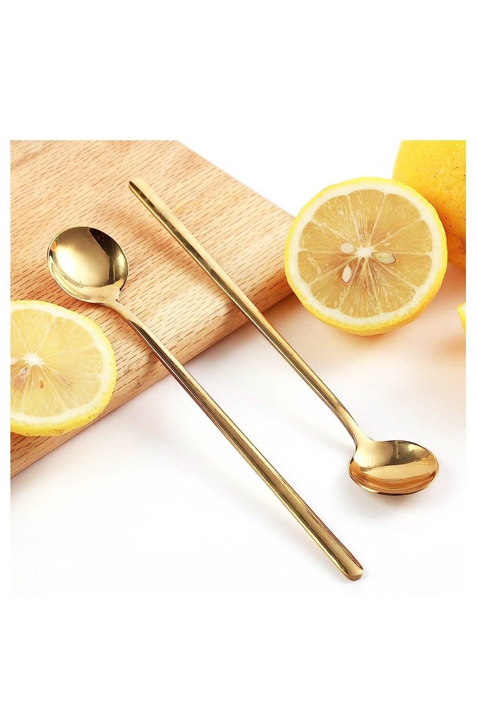 6.69 Inches Matte Gold Stainless Steel Iced Tea Spoons,Set Of 6 Cocktail Stirring Spoons,Long Handle Ice Teaspoons For Mixing,Coffee Stirrers,Ice Cream Spoon - Image 5