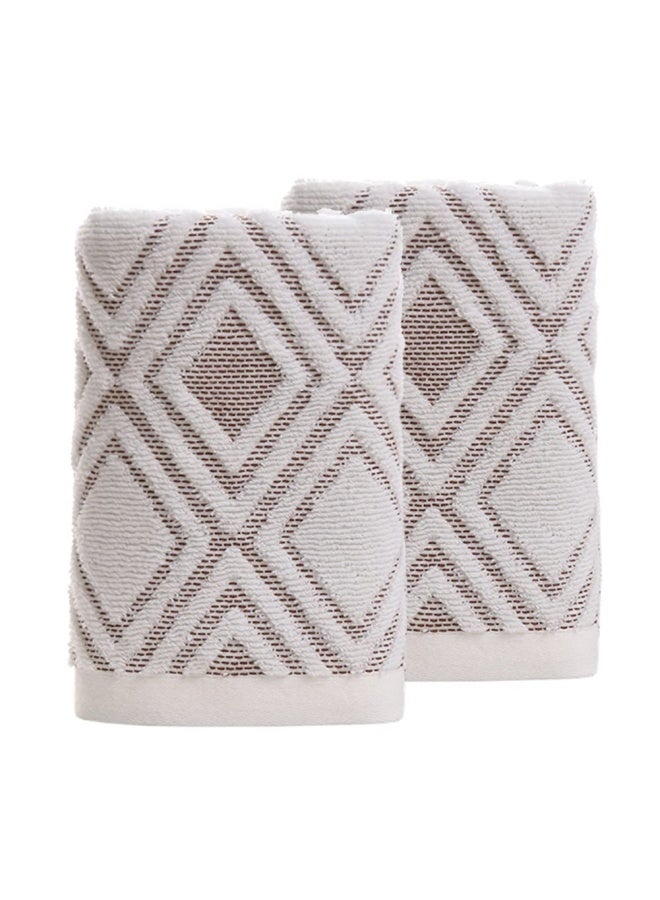 Pidada Hand Towels Set Of 2 Diamond Pattern 100 Cotton Absorbent Soft Decorative Towel For Bathroom 13.4 X 29.5 Inch Beige Brown - Image 1