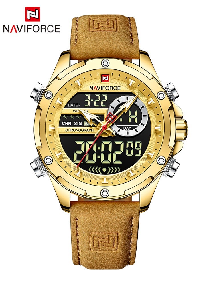 نافيفورس ساعات رجالية رياضية رقمية LED مقاومة للماء ساعة كوارتز فاخرة بحزام جلدي ساعة رجالية إلكترونية للأعمال واللياقة البدنية - Image 2