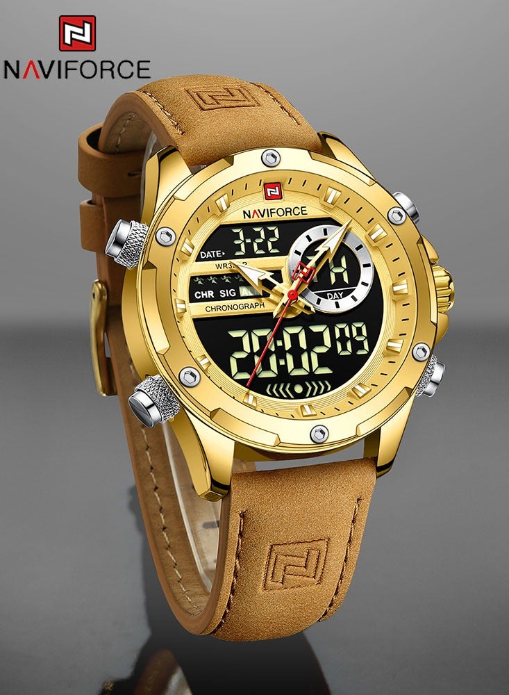 نافيفورس ساعات رجالية رياضية رقمية LED مقاومة للماء ساعة كوارتز فاخرة بحزام جلدي ساعة رجالية إلكترونية للأعمال واللياقة البدنية - Image 1