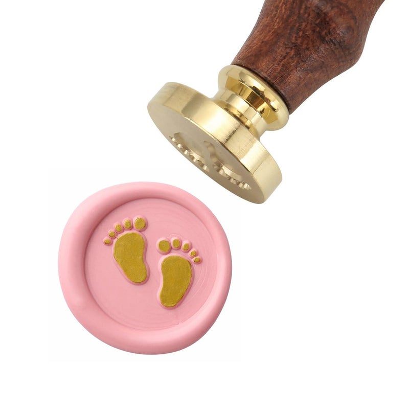 Yoption Baby Series Wax Seal Stamp, Yoption Baby Footprints Brass Head Wooden Handle Sealing Stamp for Baby Shower Party Invitation - Image 2